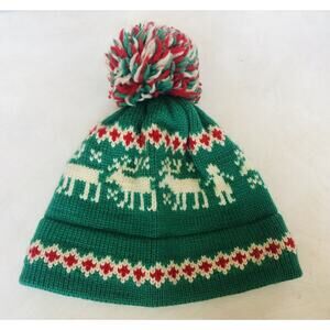 Vintage Moriarty Ski Hat Christmas Reindeer Pom-Pom Stowe Vermont Slalom Knit